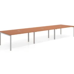 Mesa para coworking encimera continua triple Kube, fondo 126 cm, estructura aluminio