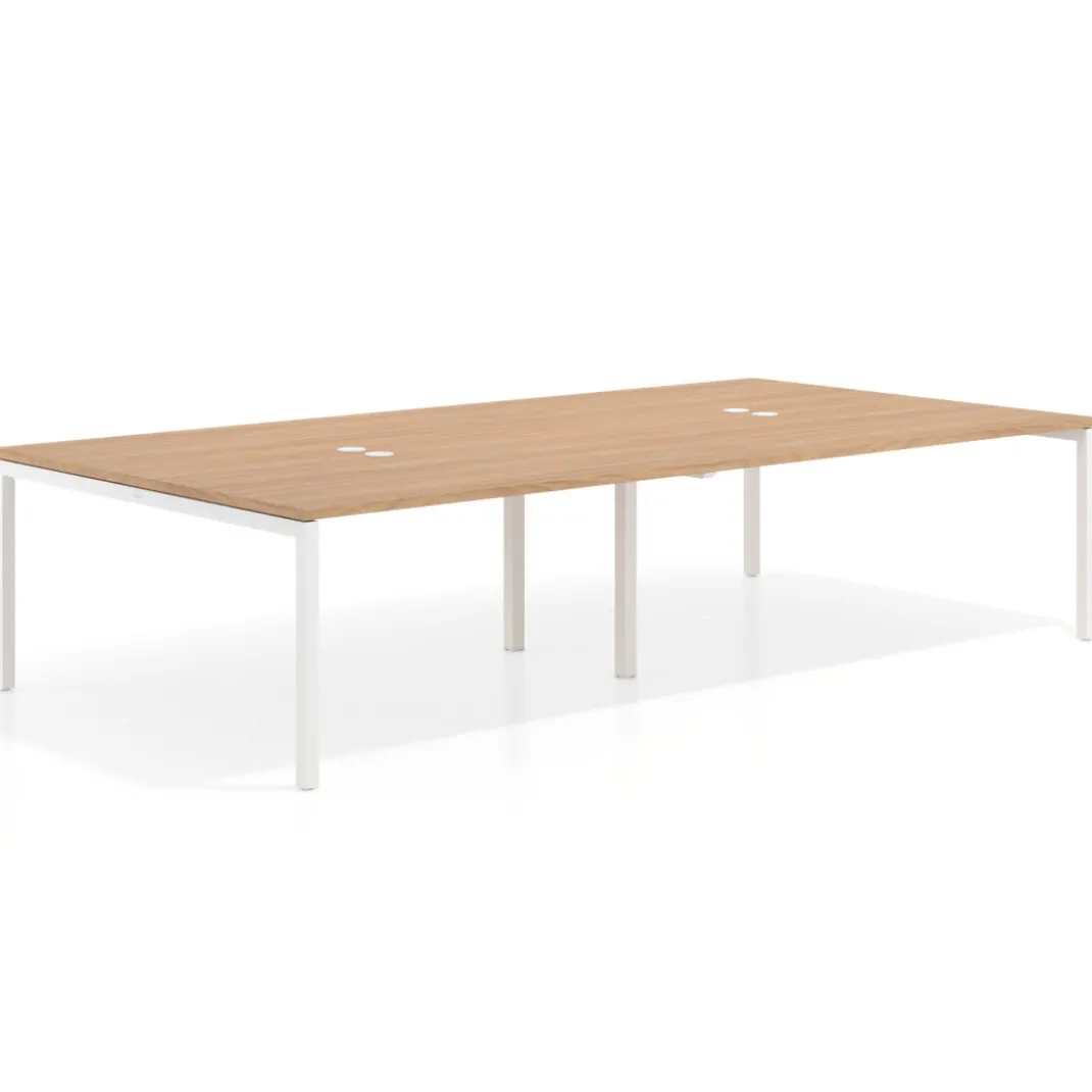 Mesa para coworking Kube doble, encimera continua fondo 166 cm, estructura blanca