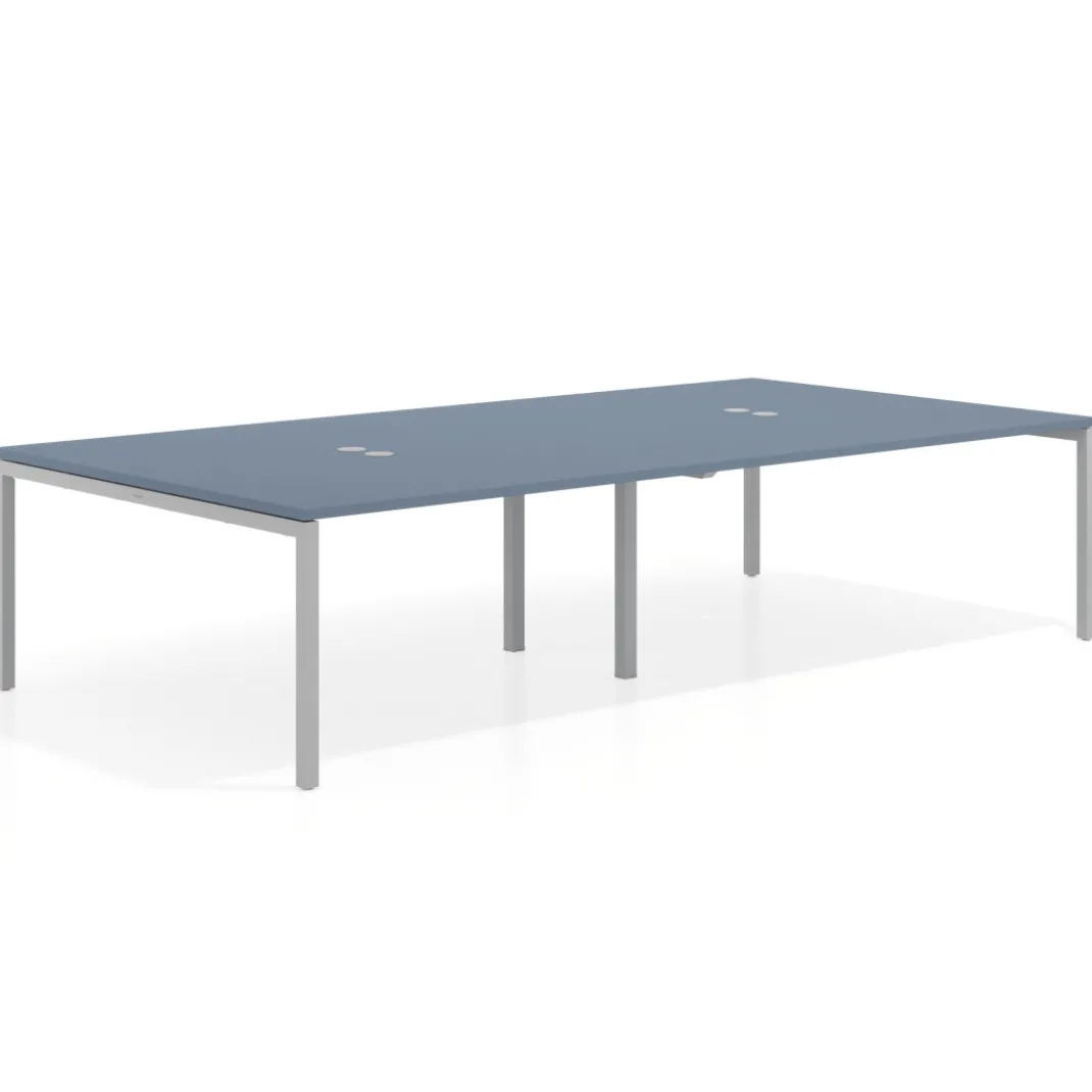 Mesa para coworking Kube doble, encimera continua fondo 166 cm, estructura aluminio