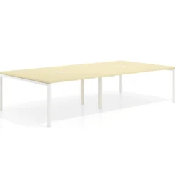 Mesa para coworking Kube doble, encimera continua fondo 166 cm, estructura blanca