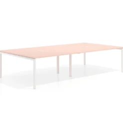 Mesa para coworking Kube doble, encimera continua fondo 166 cm, estructura blanca