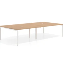 Mesa para coworking Kube doble, encimera continua fondo 166 cm, estructura blanca