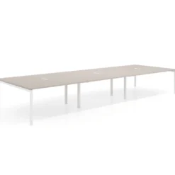 Mesa para coworking Kube triple, encimera continua fondo 166 cm, estructura blanca