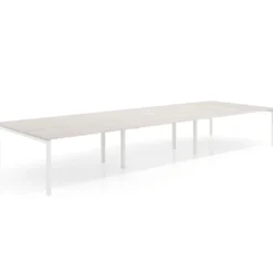 Mesa para coworking Kube triple, encimera continua fondo 166 cm, estructura blanca