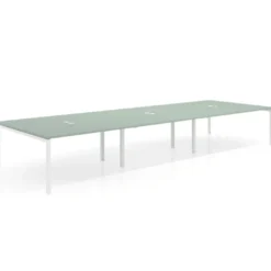 Mesa para coworking Kube triple, encimera continua fondo 166 cm, estructura blanca