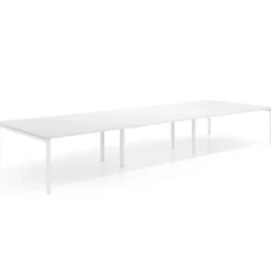 Mesa para coworking Kube triple, encimera continua fondo 166 cm, estructura blanca