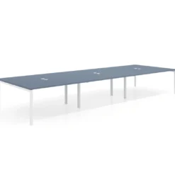Mesa para coworking Kube triple, encimera continua fondo 166 cm, estructura blanca