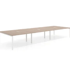 Mesa para coworking Kube triple, encimera continua fondo 166 cm, estructura blanca