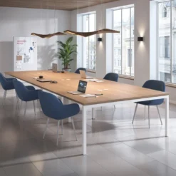 Mesa para coworking Kube triple, encimera continua fondo 166 cm, estructura blanca