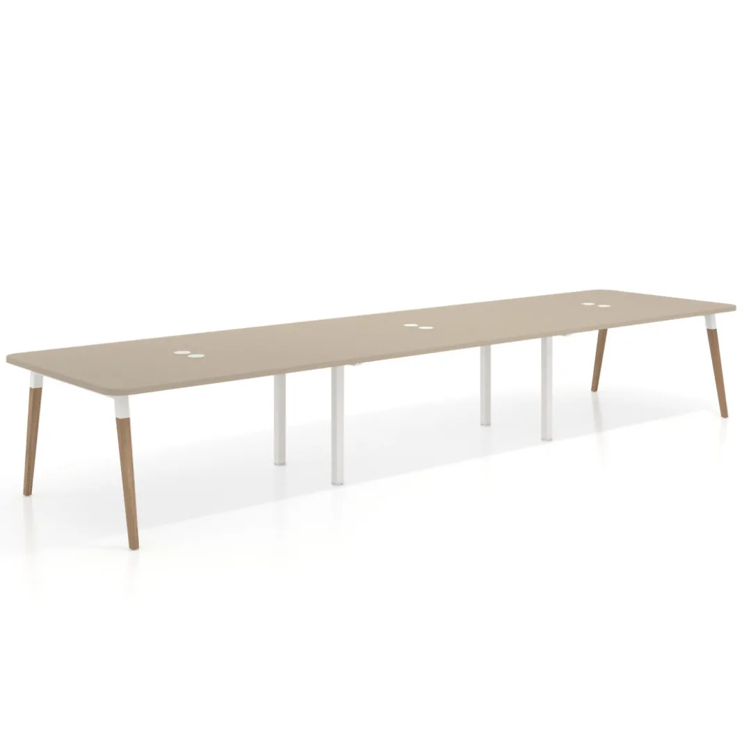 Mesa para reuniones Arki triple con fondo 126 cm, coworking, sobre curvo