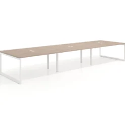 Mesa para reuniones rectangular triple, fondo 142 cm, estructura blanca