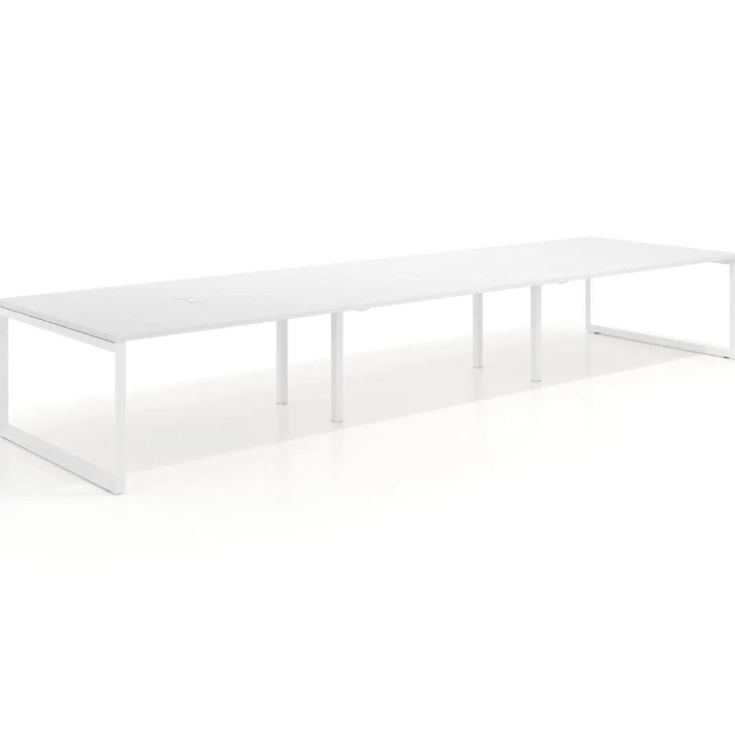 Mesa para reuniones rectangular triple, fondo 142 cm, estructura blanca