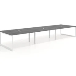 Mesa para reuniones rectangular triple, fondo 142 cm, estructura blanca