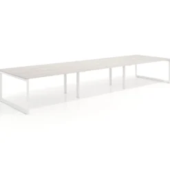 Mesa para reuniones rectangular triple, fondo 142 cm, estructura blanca