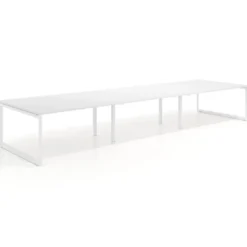 Mesa para reuniones rectangular triple, fondo 142 cm, estructura blanca