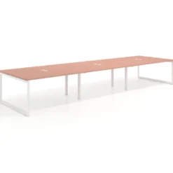 Mesa para reuniones rectangular triple, fondo 142 cm, estructura blanca