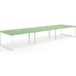 Mesa para reuniones rectangular triple, fondo 142 cm, estructura blanca