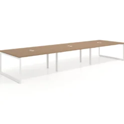 Mesa para reuniones rectangular triple, fondo 142 cm, estructura blanca