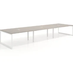 Mesa para reuniones rectangular triple, fondo 142 cm, estructura blanca