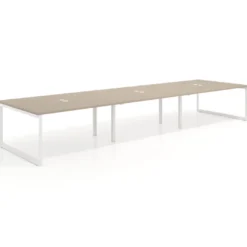 Mesa para reuniones rectangular triple, fondo 142 cm, estructura blanca