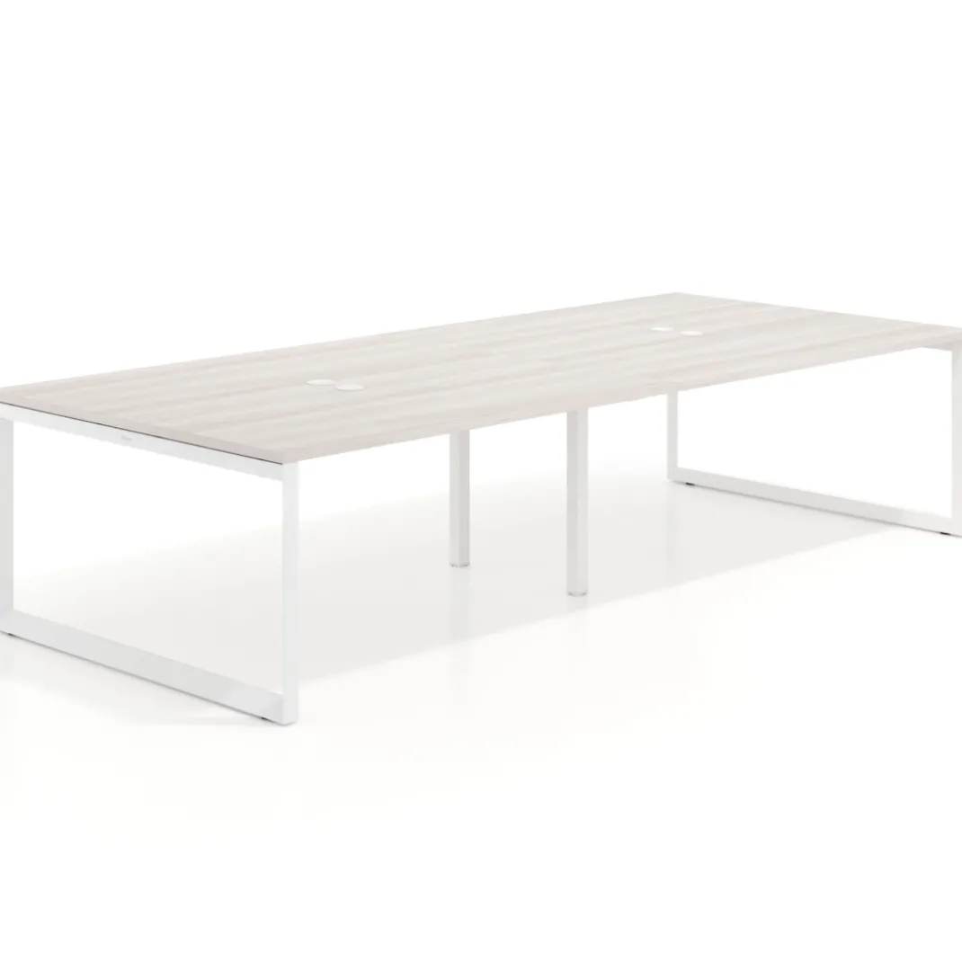 Mesa para reuniones rectangular doble, fondo 142 cm, estructura blanca
