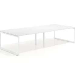 Mesa para reuniones rectangular doble, fondo 142 cm, estructura blanca