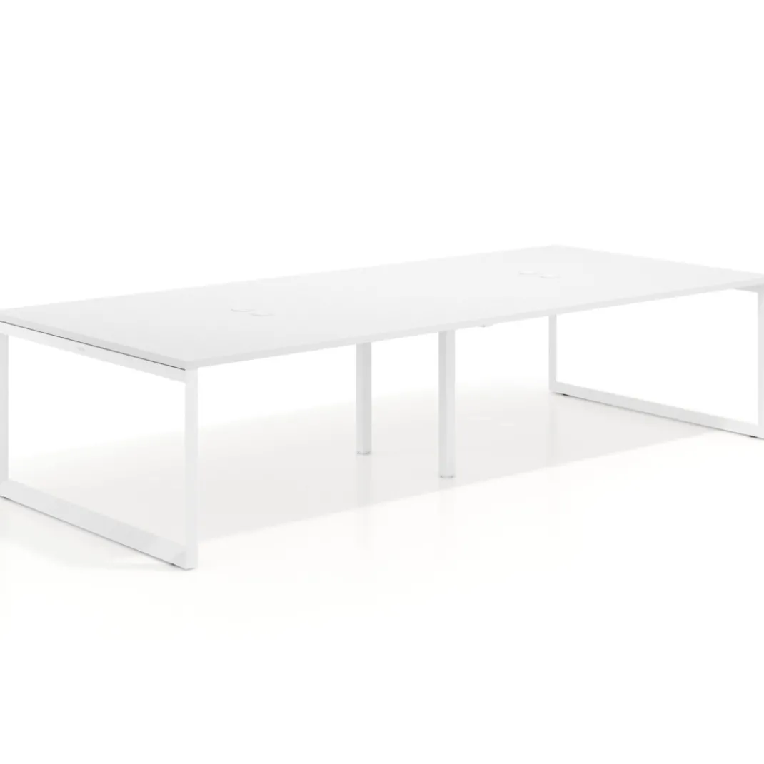Mesa para reuniones rectangular doble, fondo 142 cm, estructura blanca
