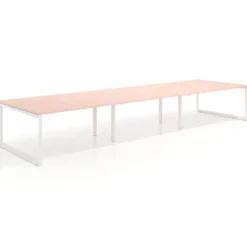 Mesa para reuniones rectangular triple, fondo 142 cm, estructura blanca
