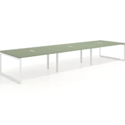 Mesa para reuniones rectangular triple, fondo 142 cm, estructura blanca