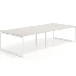 Mesa para reuniones rectangular triple, fondo 142 cm, estructura blanca