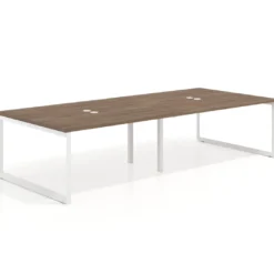Mesa para reuniones rectangular triple, fondo 142 cm, estructura blanca