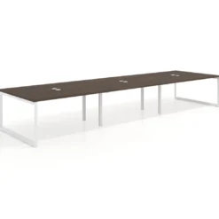 Mesa para reuniones rectangular triple, fondo 142 cm, estructura blanca