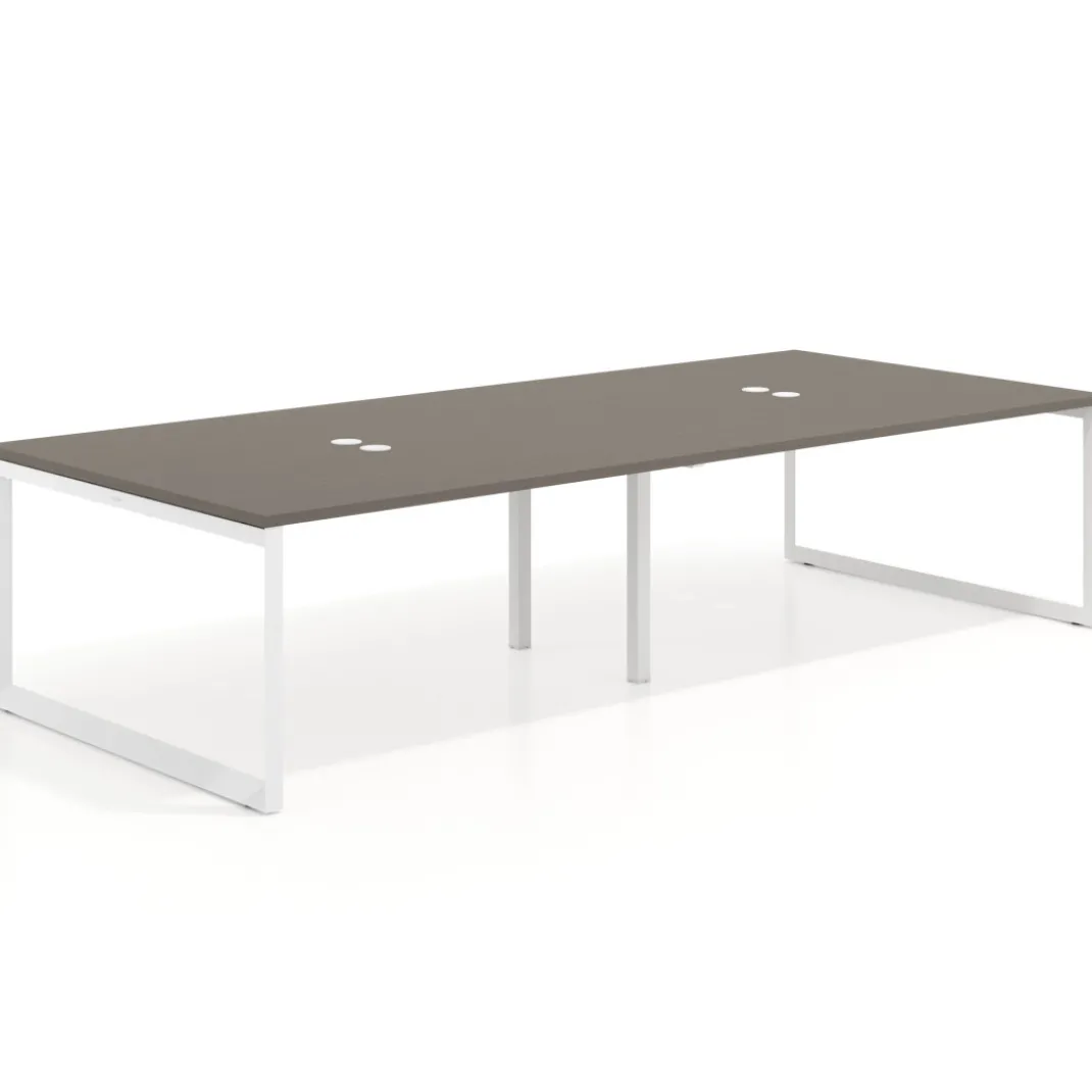 Mesa para reuniones rectangular doble, fondo 142 cm, estructura blanca