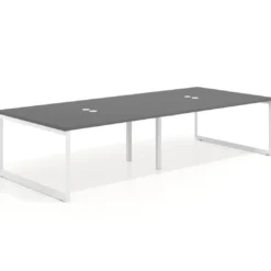 Mesa para reuniones rectangular doble, fondo 142 cm, estructura blanca