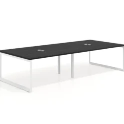 Mesa para reuniones rectangular doble, fondo 142 cm, estructura blanca