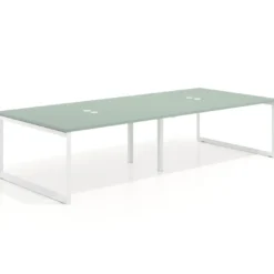 Mesa para reuniones rectangular doble, fondo 142 cm, estructura blanca