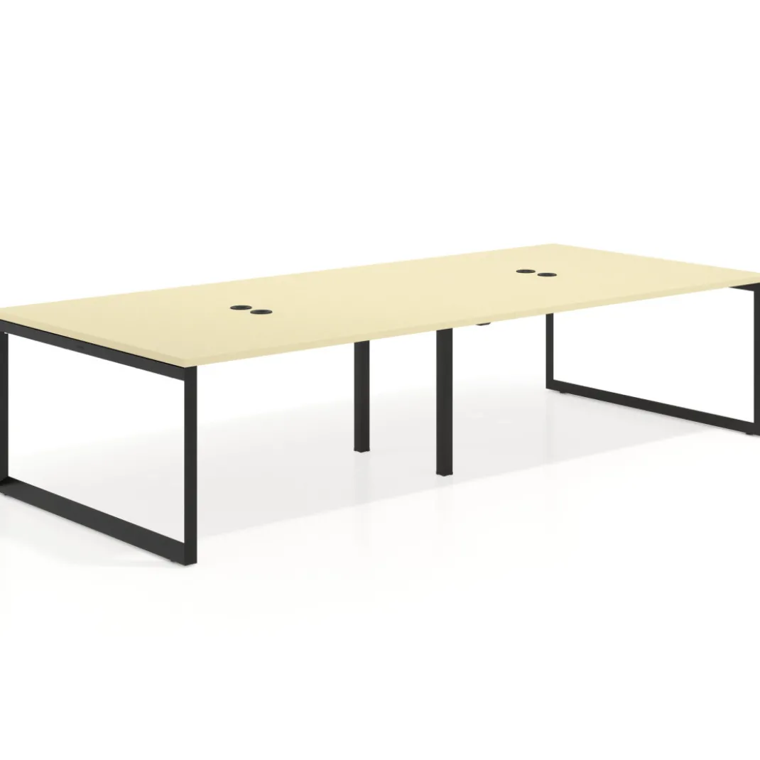 Mesa para reuniones rectangular doble, fondo 142 cm, estructura negra