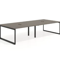 Mesa para reuniones rectangular doble, fondo 142 cm, estructura negra