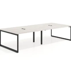 Mesa para reuniones rectangular doble, fondo 142 cm, estructura negra