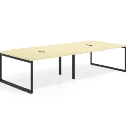 Mesa para reuniones rectangular doble, fondo 142 cm, estructura negra
