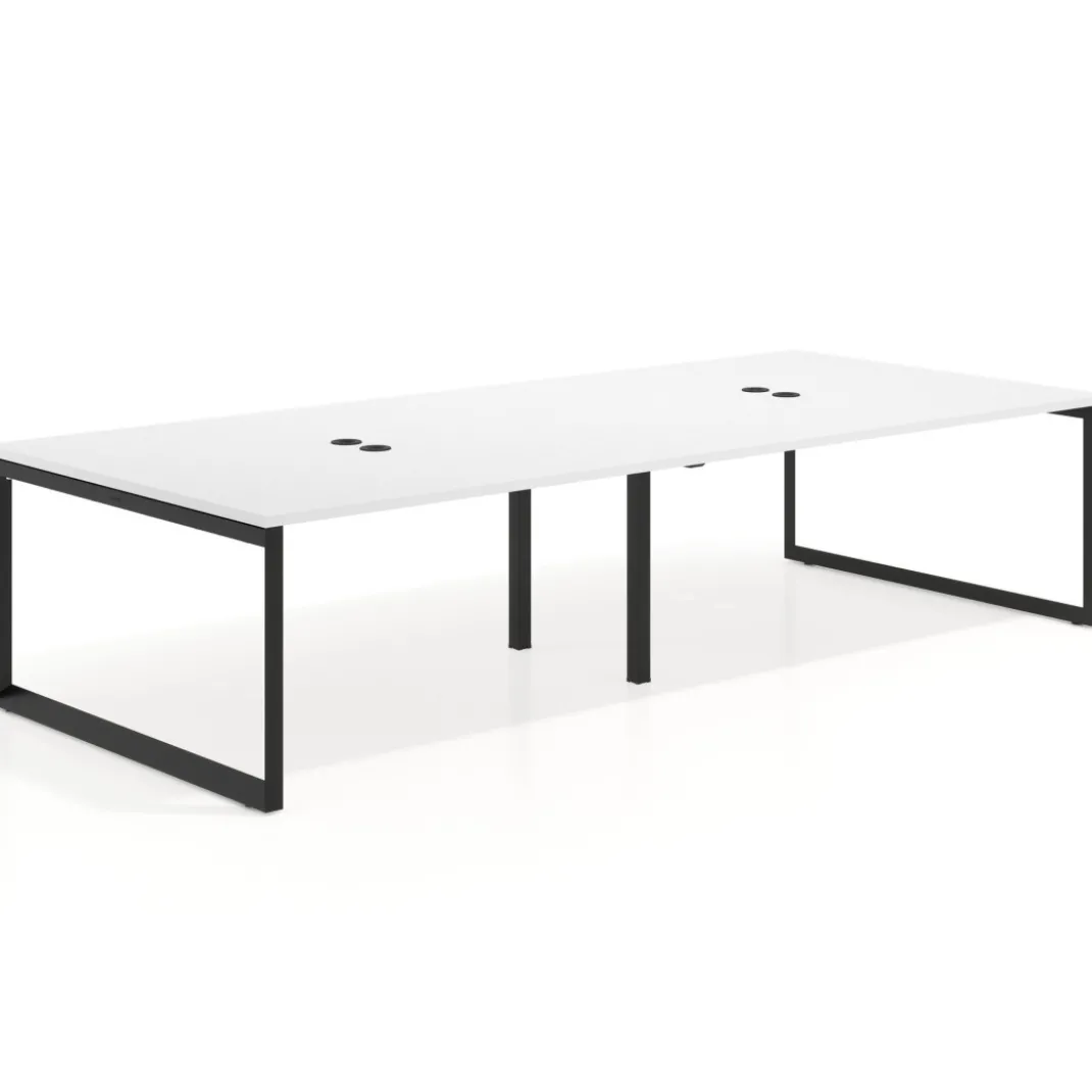 Mesa para reuniones rectangular doble, fondo 142 cm, estructura negra