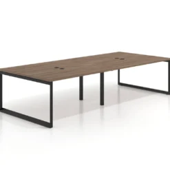 Mesa para reuniones rectangular doble, fondo 142 cm, estructura negra