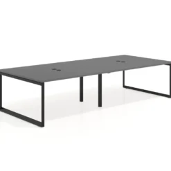 Mesa para reuniones rectangular doble, fondo 142 cm, estructura negra