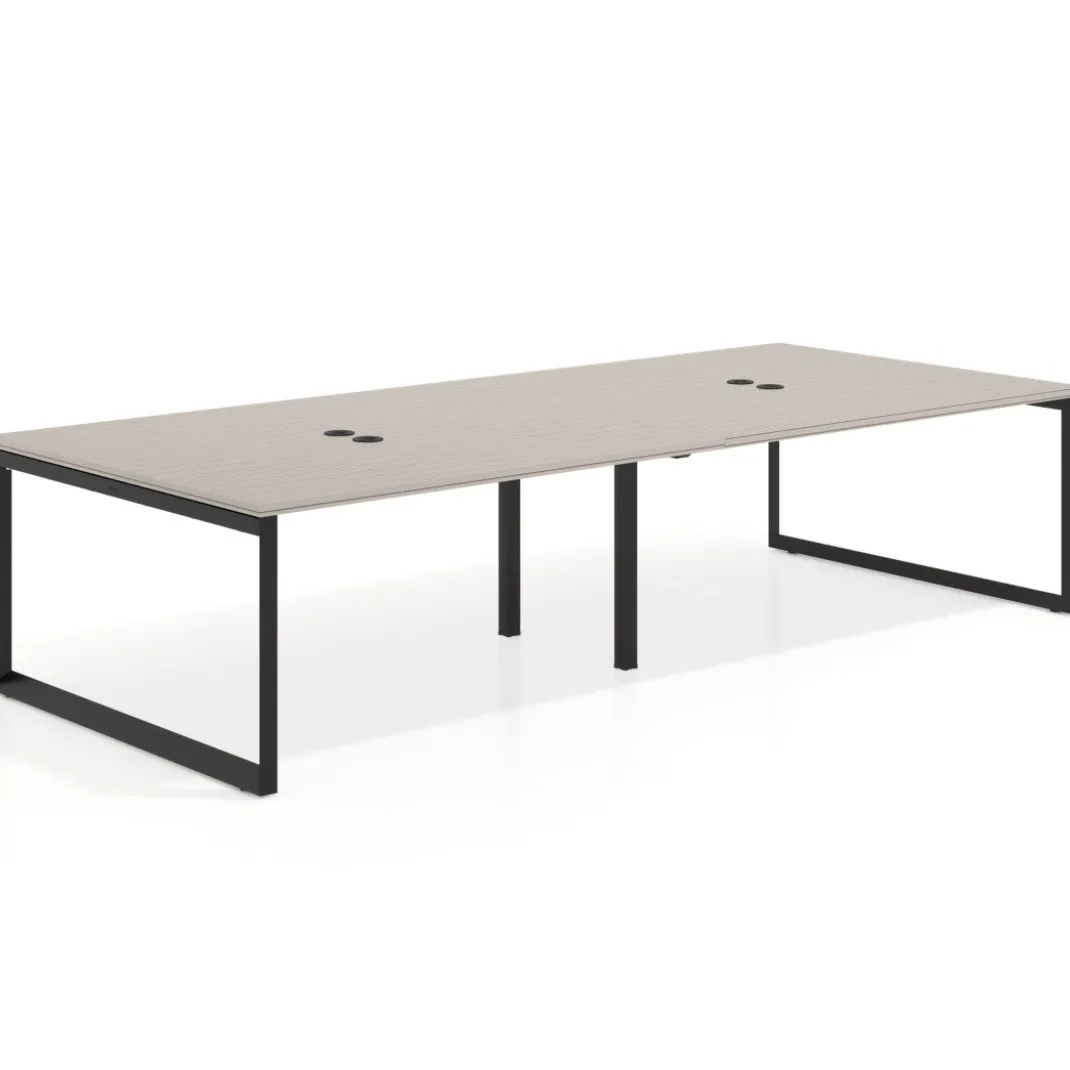 Mesa para reuniones rectangular doble, fondo 142 cm, estructura negra