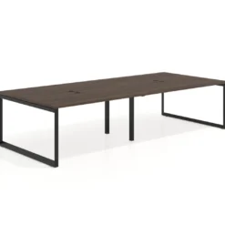 Mesa para reuniones rectangular doble, fondo 142 cm, estructura negra
