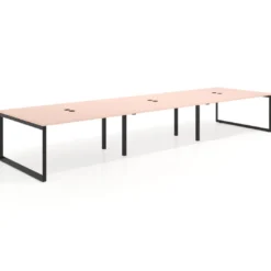 Mesa para reuniones rectangular triple, fondo 142 cm, estructura negra