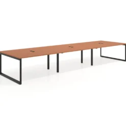 Mesa para reuniones rectangular triple, fondo 142 cm, estructura negra