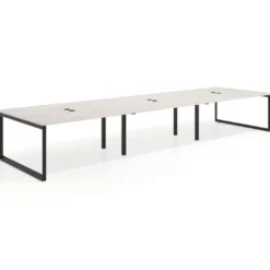 Mesa para reuniones rectangular triple, fondo 142 cm, estructura negra