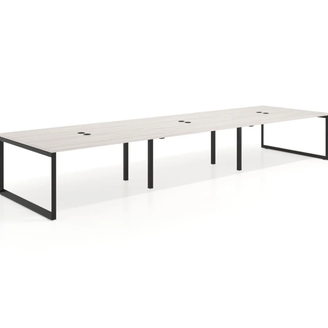 Mesa para reuniones rectangular triple, fondo 142 cm, estructura negra