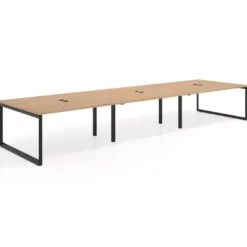 Mesa para reuniones rectangular triple, fondo 142 cm, estructura negra